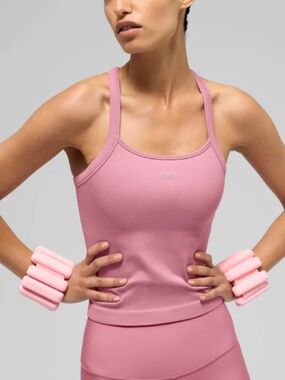 ALO Yoga Seamless Ribbed Favorite Full Length Bra Tank Pink "Wild Rose" M